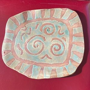 Handcrafted ceramic plate with green glaze approx. 8” x 12”